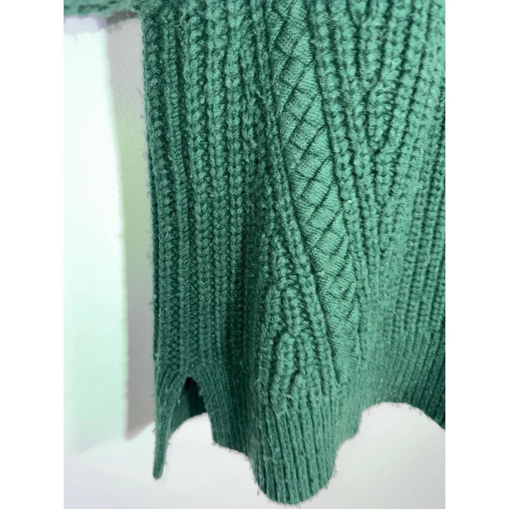 Aje Green Chunky Knit Braided Cable Sweater Women XL Wool Alpaca Blend